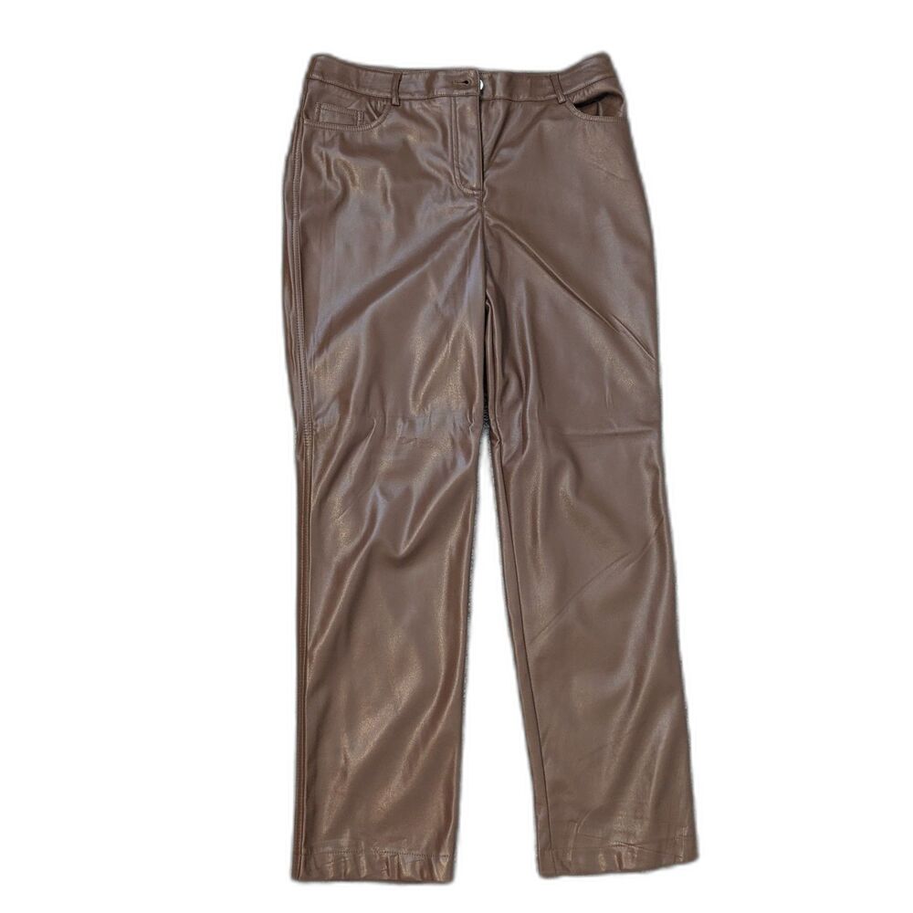 Maison Cinqcent Faux Leather Straight Leg Brown Pants Size 10 Capsule Pieces